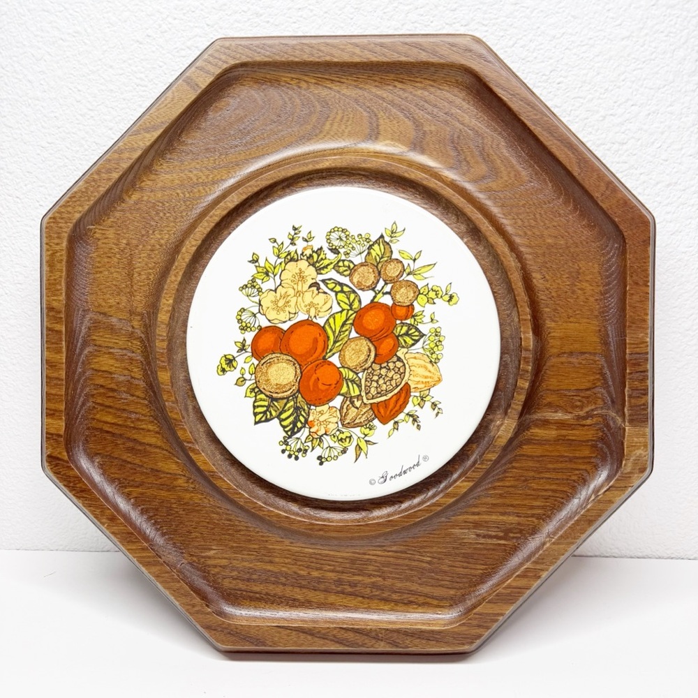 Vintage Goodwood Octagon Harvest Floral Tile Trivet Tray Retro Mod 70s